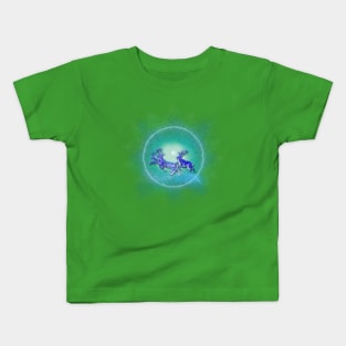 Christmas Collection Magic Reindeer flying in the Icy Glacial Winter Sky Kids T-Shirt